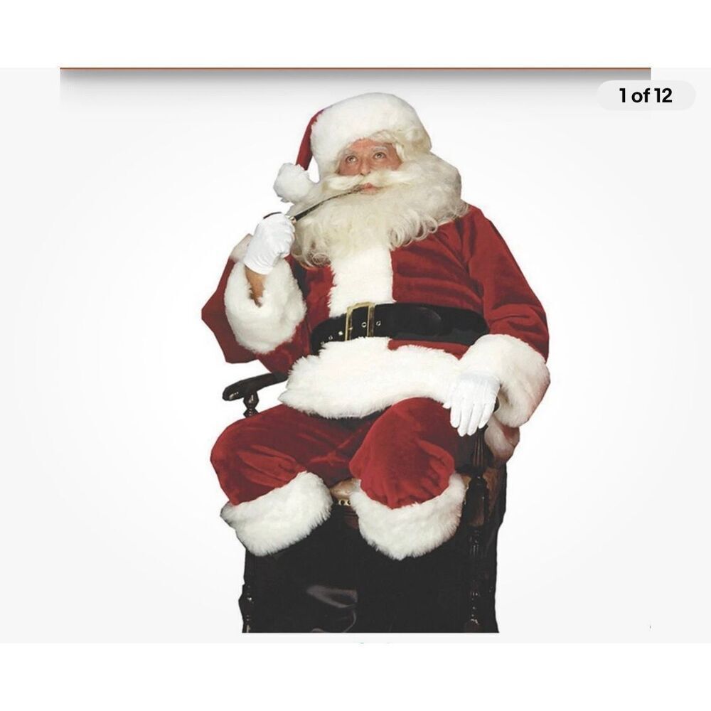 Rubie’s Deluxe Santa Suit Costume 9Pc. Full Zip Faux Fir Xl- 3X NWOT